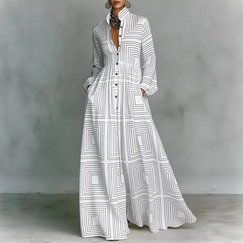 Giselle | Geometric Print High-Waist Maxi Dress