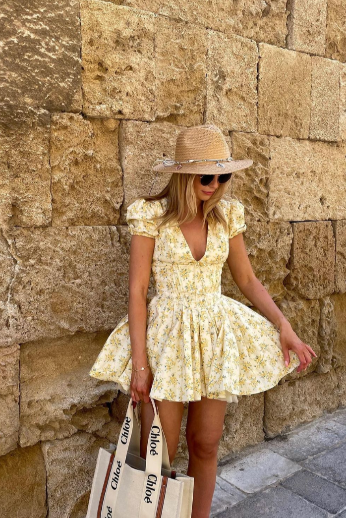 Emory | Floral A-Line Puff Sleeve Mini Dress
