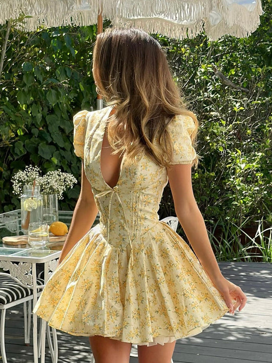 Emory | Floral A-Line Puff Sleeve Mini Dress