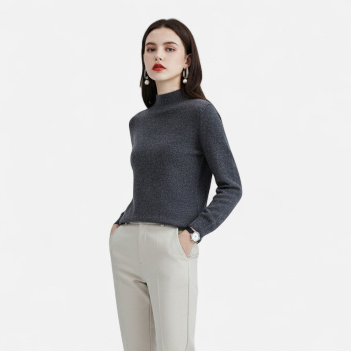 Halina | Pure Wool Half-Neck Turtleneck Sweater