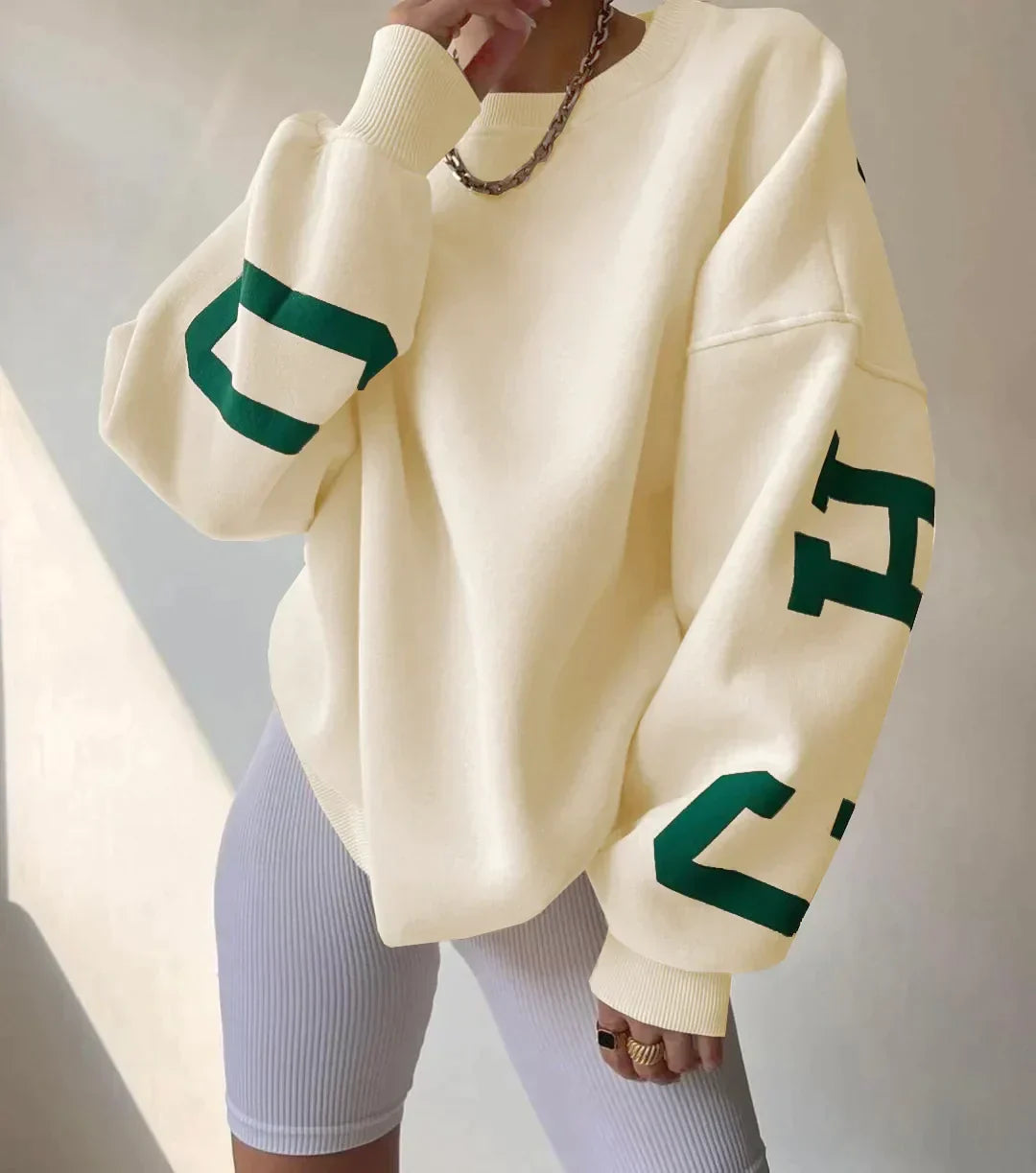 Malorie | Modern Oversized Sweater with Sleeve Prints