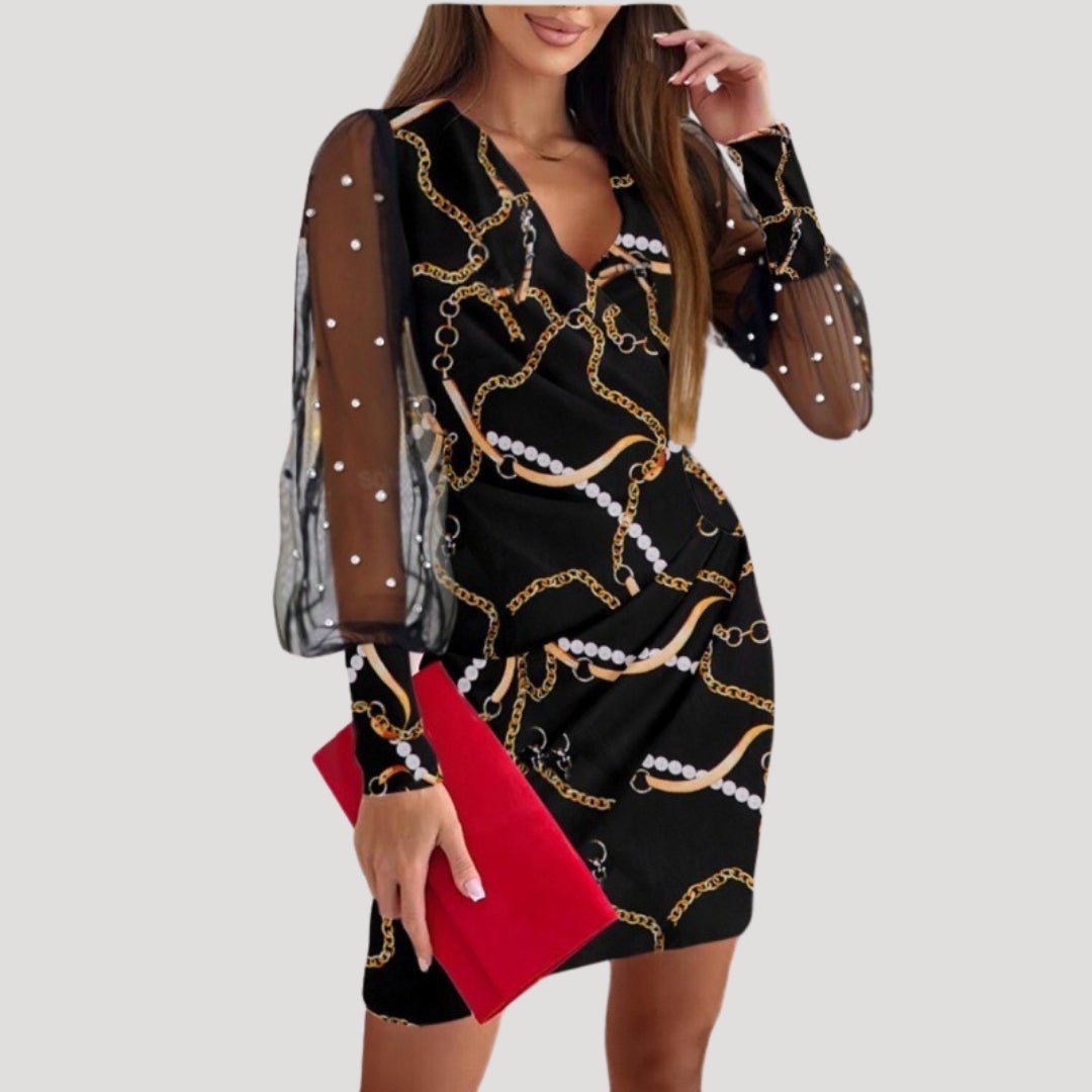 Kalliste | Sheer Sleeve Mini Wrap Dress with V Neck