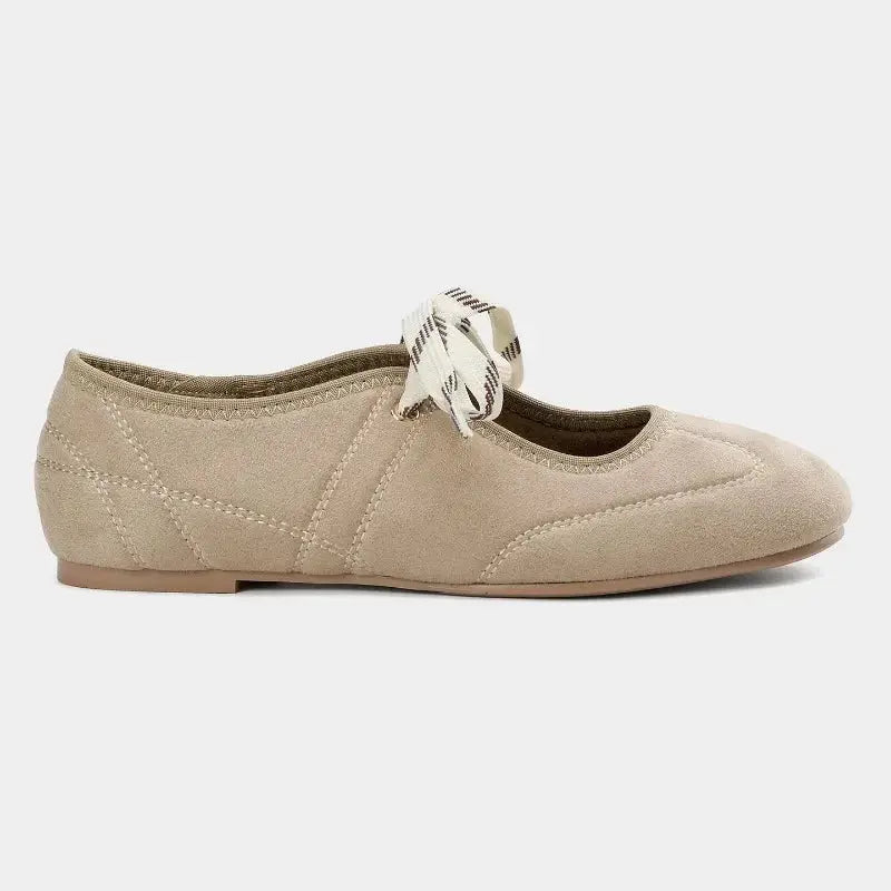 Meraud | Lace-Up Suede Ballet Flats