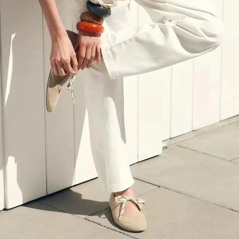 Meraud | Lace-Up Suede Ballet Flats