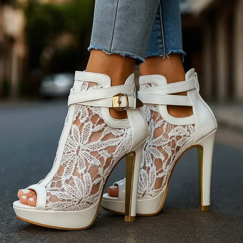 Laurel | Lace Mesh Buckle Strap High Heels