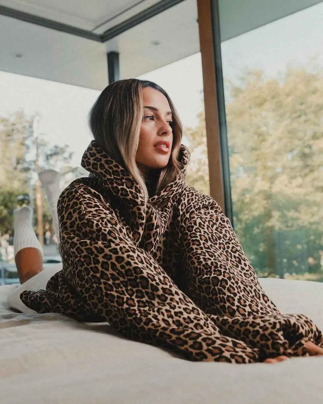 Cinnamon | Leopard Print Unisex Hoodie Cozy Streetwear For Men Women