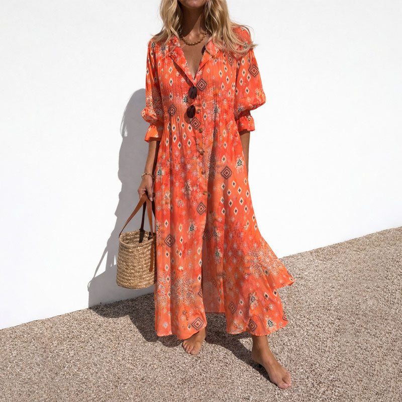 Liliana | Printed Button-Front Maxi Shirt Dress