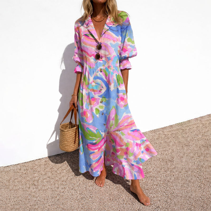 Liliana | Printed Button-Front Maxi Shirt Dress