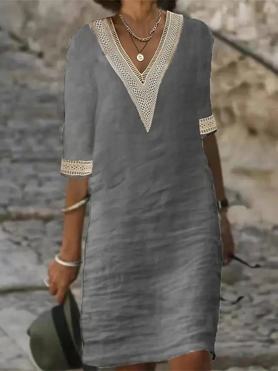 Cyrielle | Linen Blend V-Neck Dress