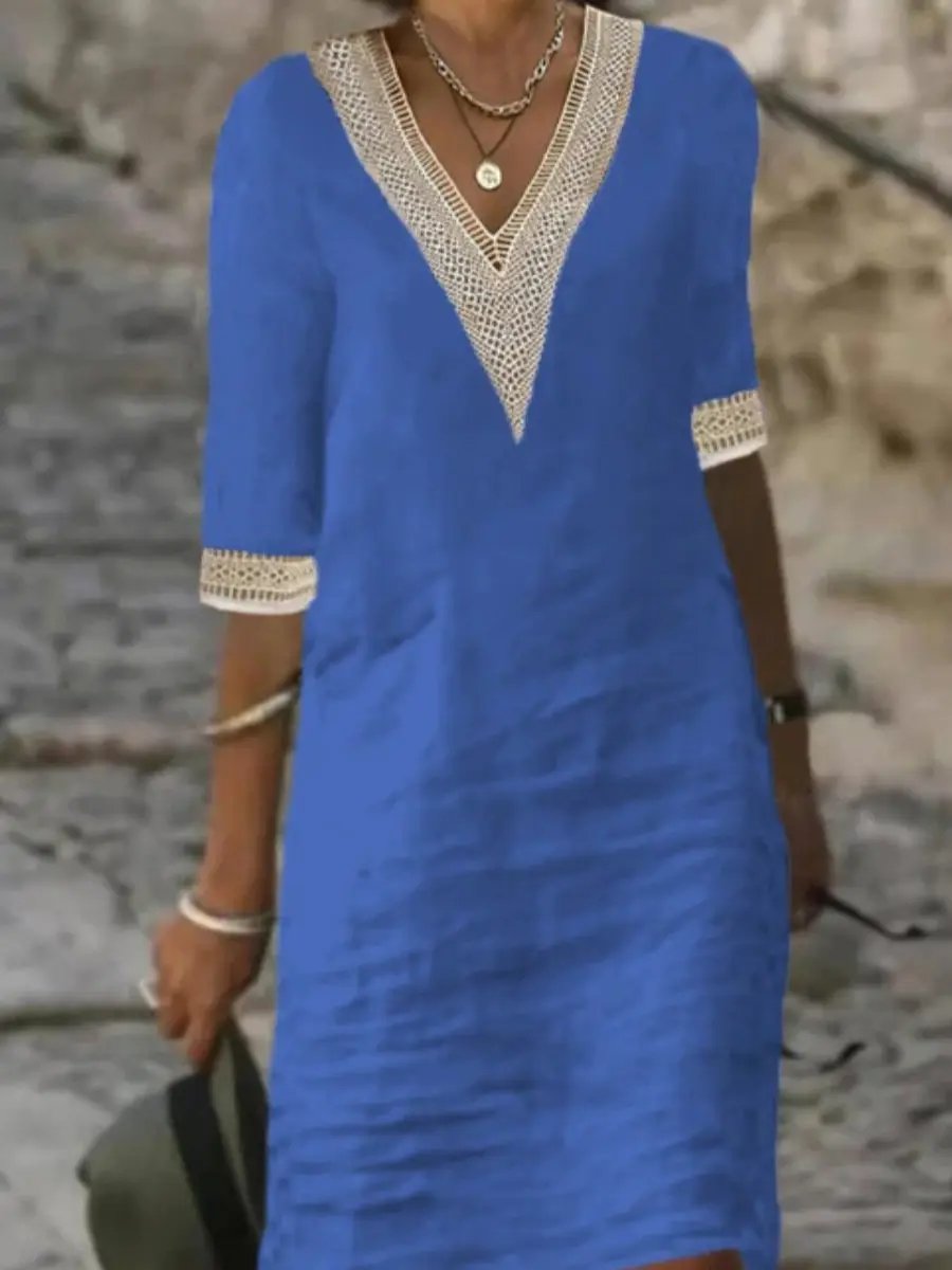 Cyrielle | Linen Blend V-Neck Dress