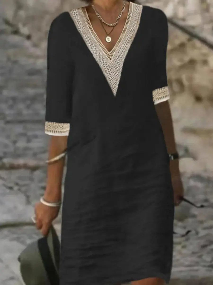 Cyrielle | Linen Blend V-Neck Dress