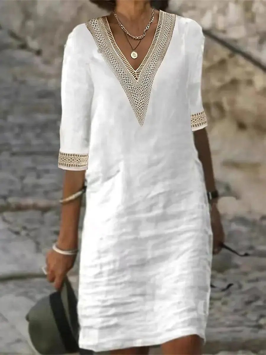 Cyrielle | Linen Blend V-Neck Dress