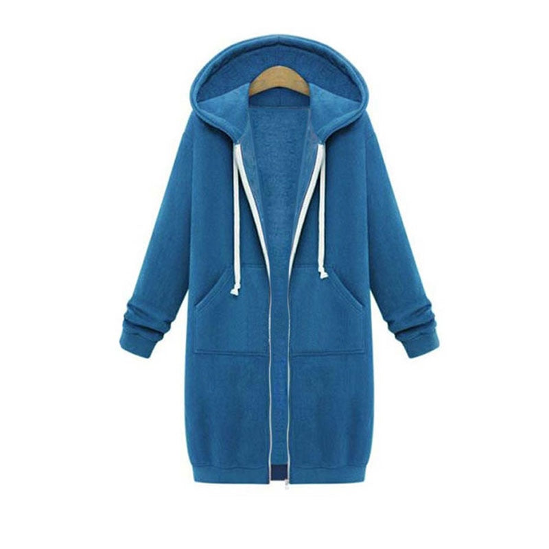 Niamh | Snug Soft Fabric Long Zip Up Drawstring Hoodie