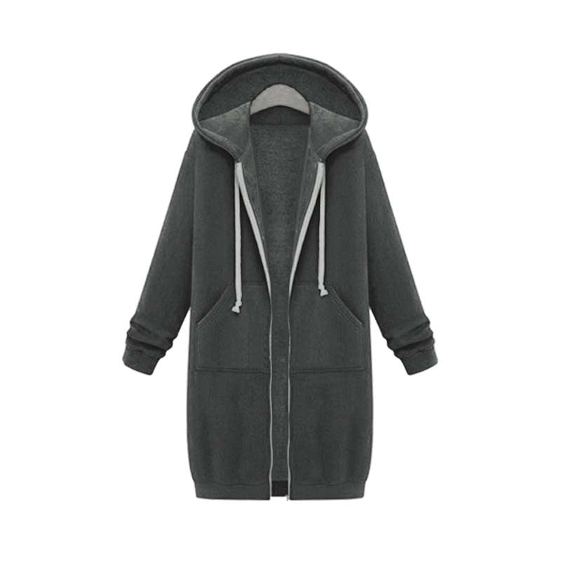 Niamh | Snug Soft Fabric Long Zip Up Drawstring Hoodie