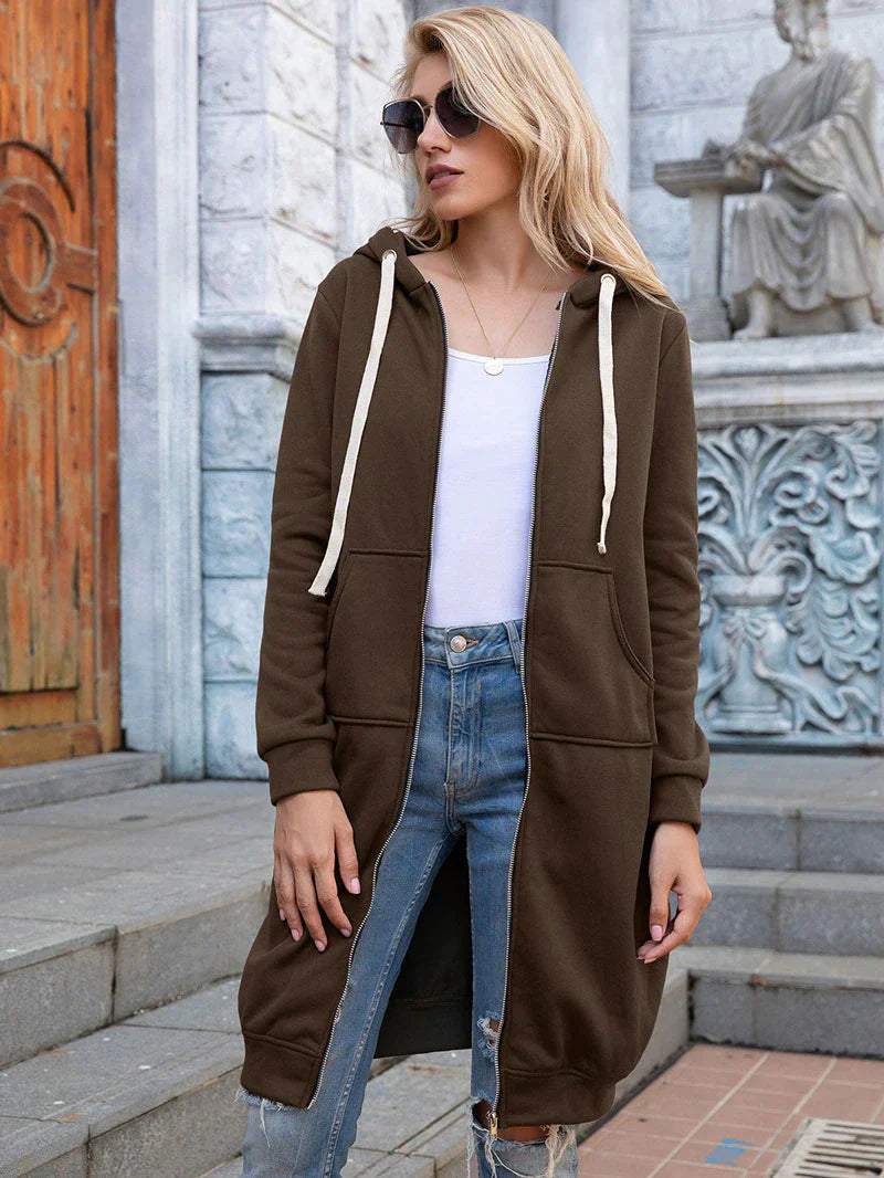 Niamh | Snug Soft Fabric Long Zip Up Drawstring Hoodie