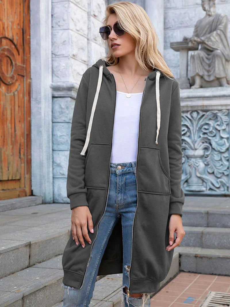 Niamh | Snug Soft Fabric Long Zip Up Drawstring Hoodie