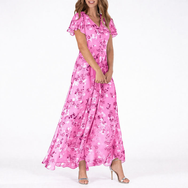 Marguerite | Floral Print Maxi Dress with Ruffle Sleeves