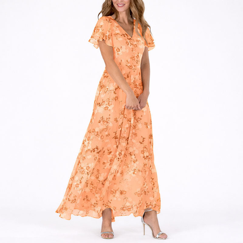 Marguerite | Floral Print Maxi Dress with Ruffle Sleeves