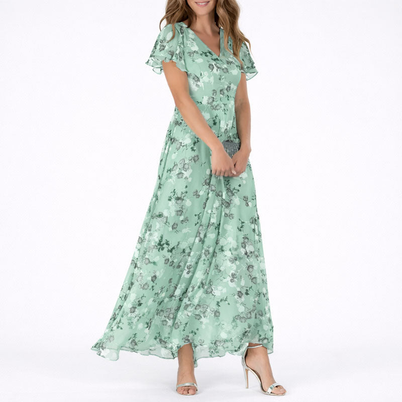 Marguerite | Floral Print Maxi Dress with Ruffle Sleeves