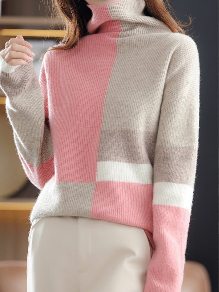 Adrienne | Colorblock Ribbed Turtleneck Long Sleeve Sweater