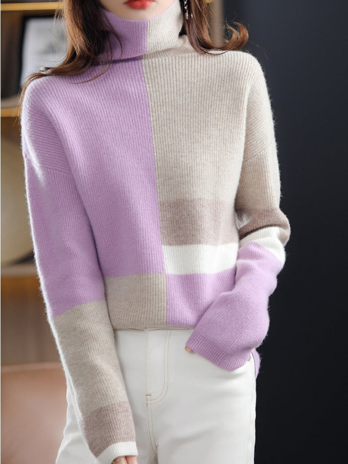 Adrienne | Colorblock Ribbed Turtleneck Long Sleeve Sweater