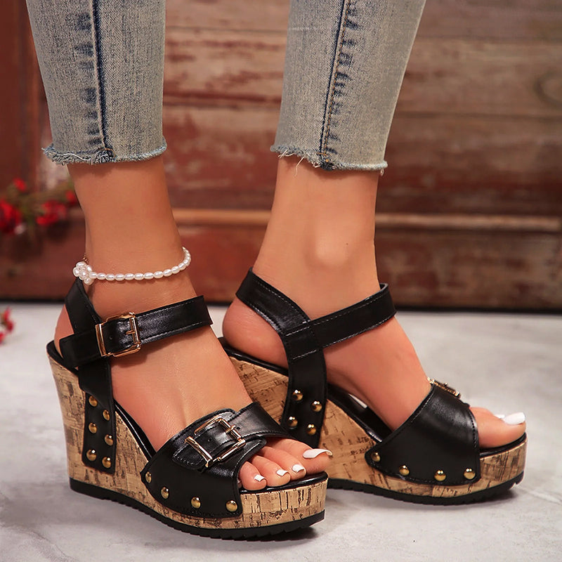 Nadine | Studded Wedge Sandals with Strap