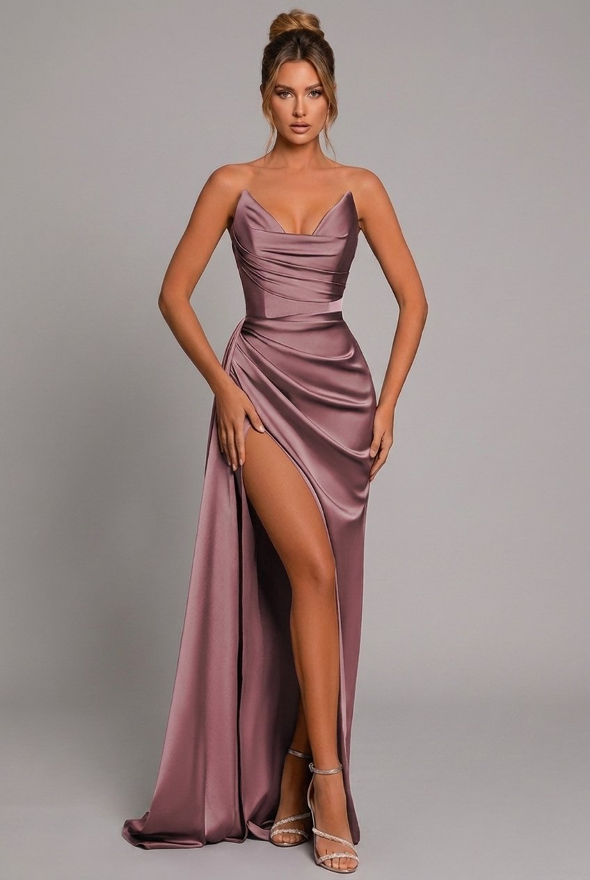 Undine | Sweetheart Ruched Satin Bodycon Maxi Dress