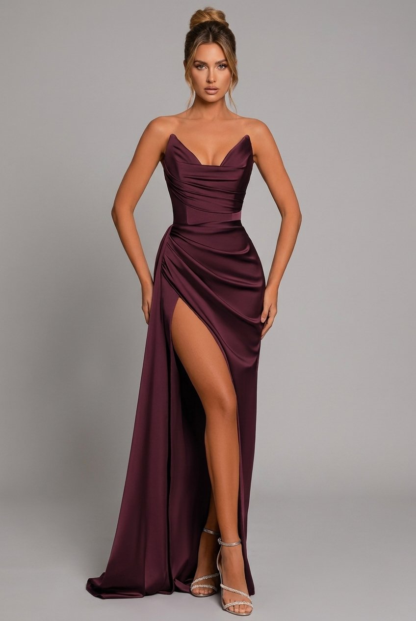 Undine | Sweetheart Ruched Satin Bodycon Maxi Dress