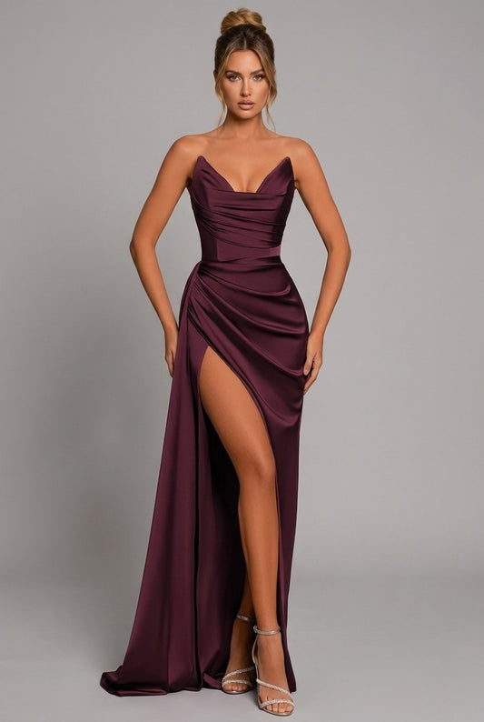 Undine | Sweetheart Ruched Satin Bodycon Maxi Dress