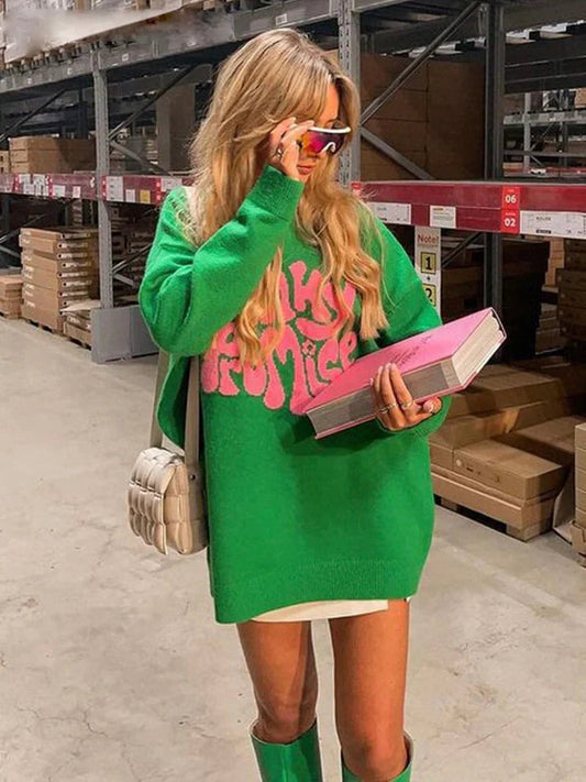 Emeline | Vibrant Green Oversized Polyester Sweater