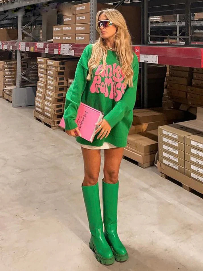 Emeline | Vibrant Green Oversized Polyester Sweater