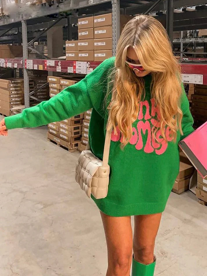 Emeline | Vibrant Green Oversized Polyester Sweater