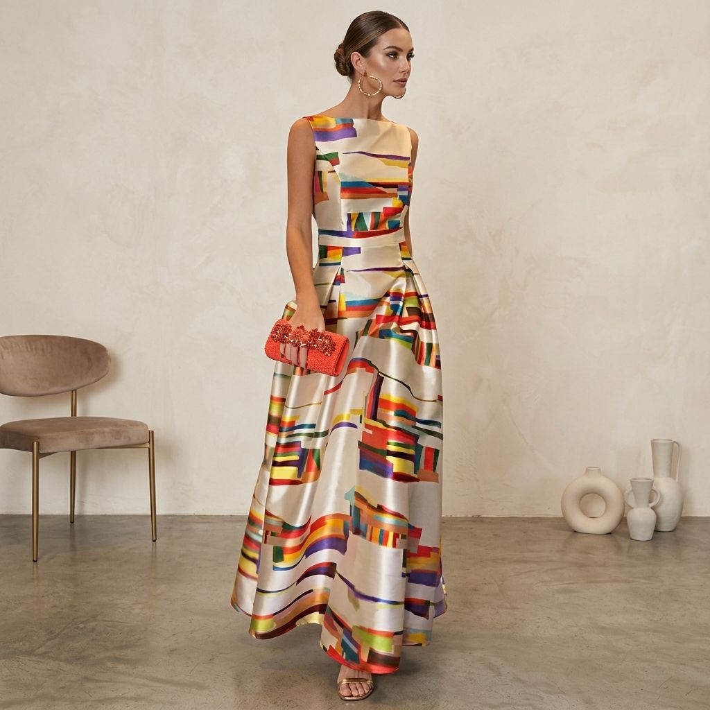 Prisma | Multicolor Satin Abstract Colorblock Sleeveless Maxi Dress