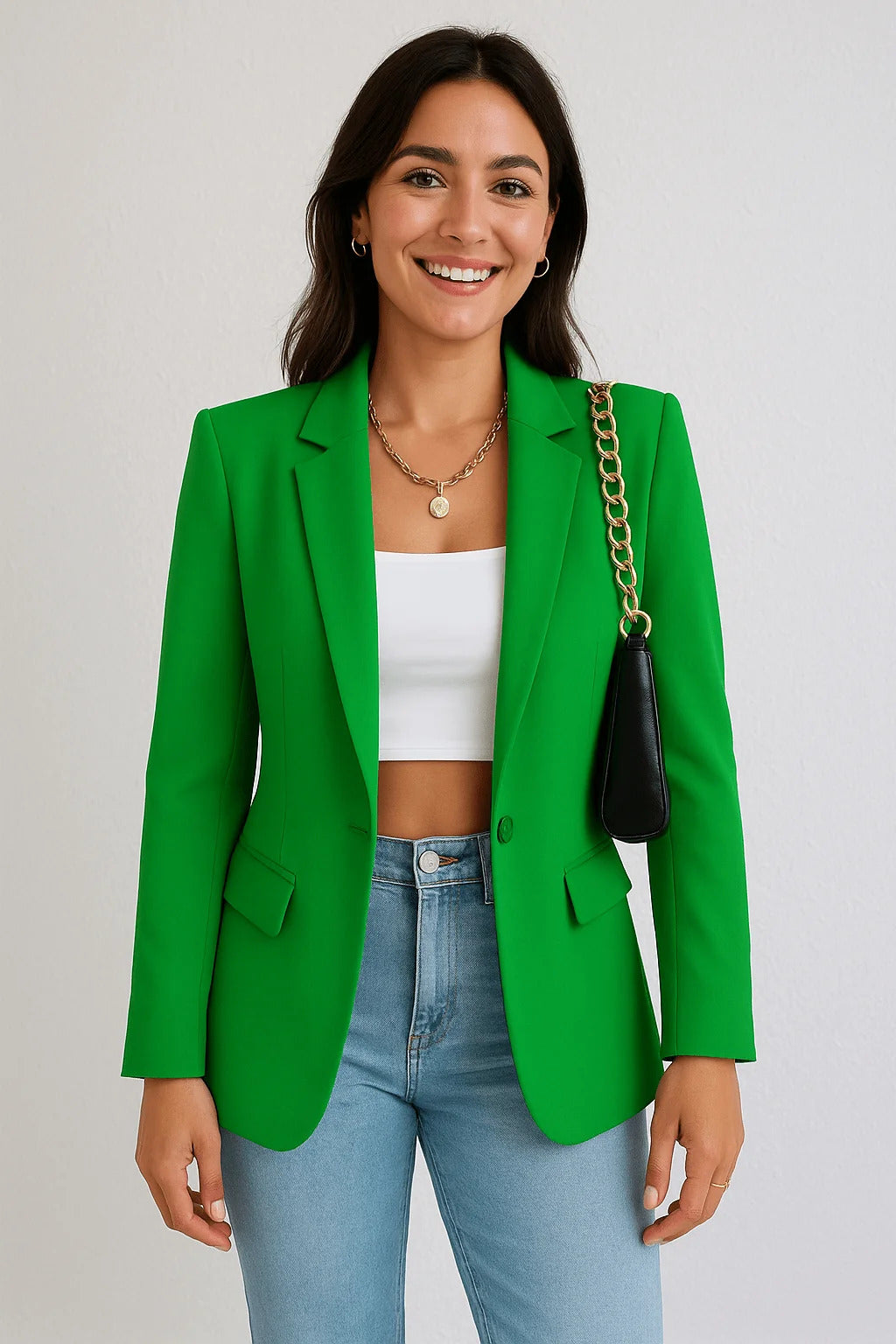 Reverie | Woven Blazer with Notched Lapels and One-Button Closure