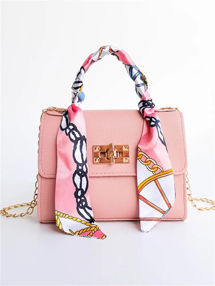 Celandine | Handbag with Chain Strap and Scarf Accent