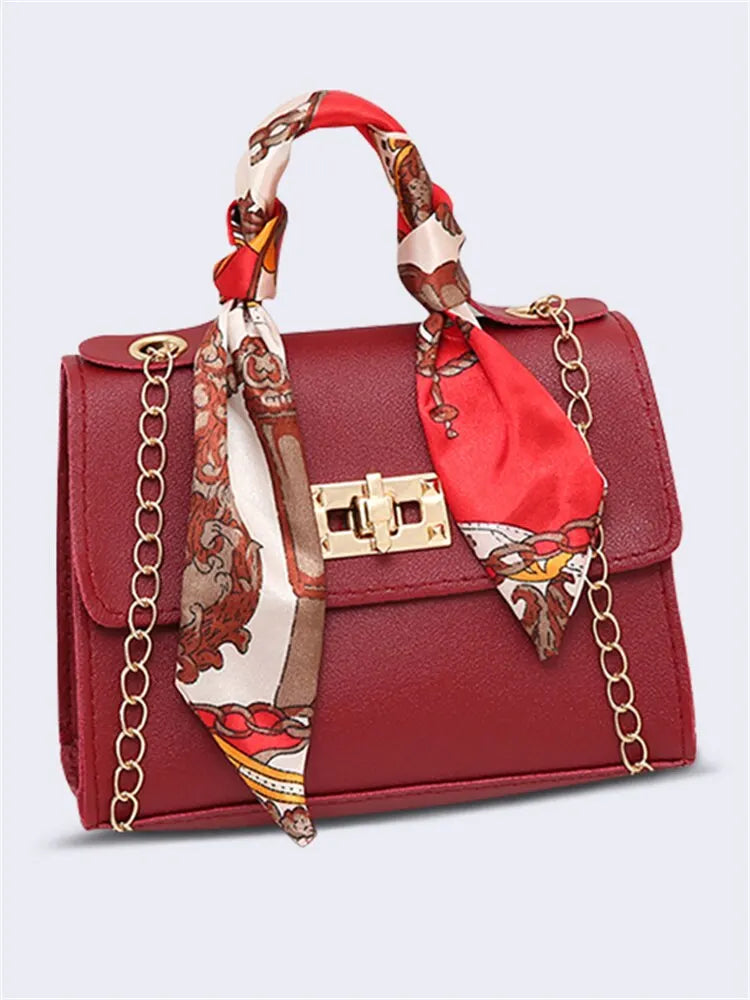 Celandine | Handbag with Chain Strap and Scarf Accent