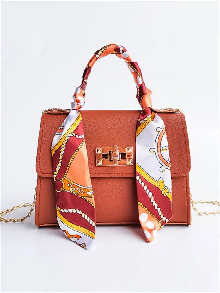 Celandine | Handbag with Chain Strap and Scarf Accent