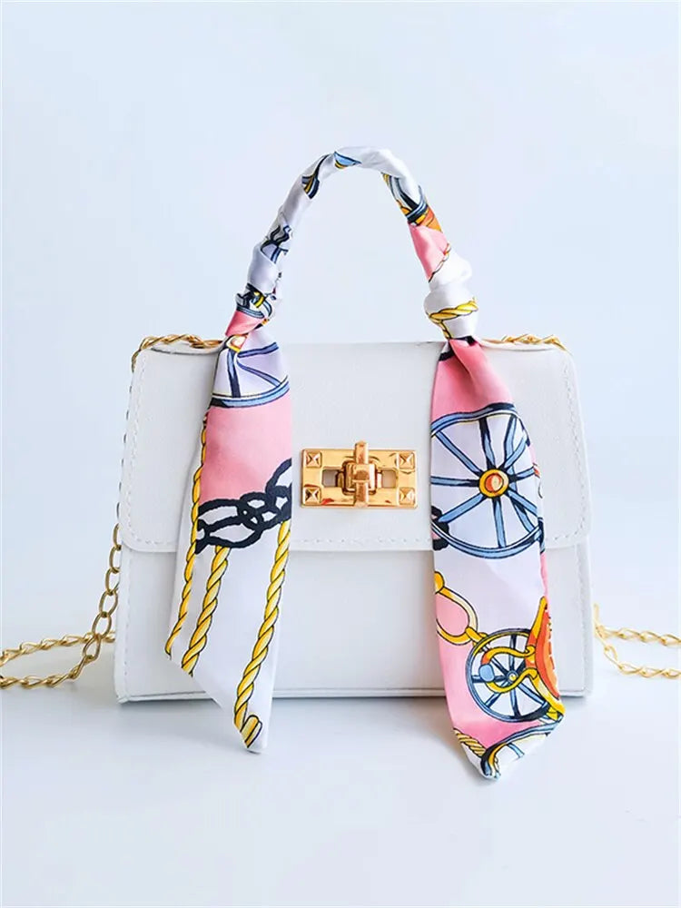 Celandine | Handbag with Chain Strap and Scarf Accent