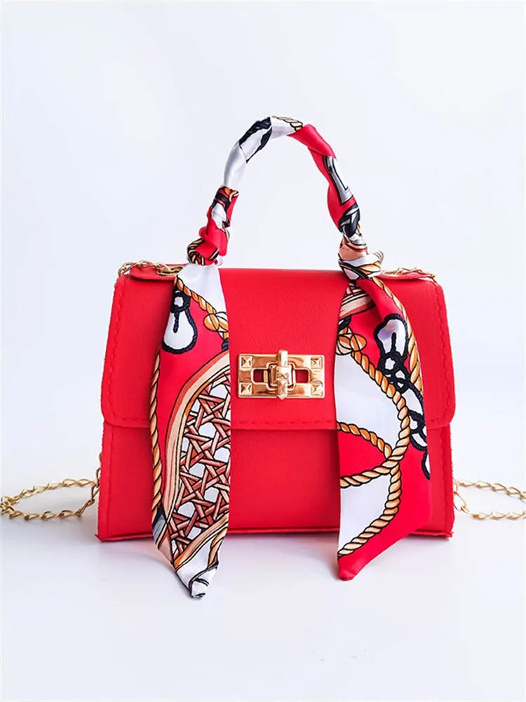 Celandine | Handbag with Chain Strap and Scarf Accent