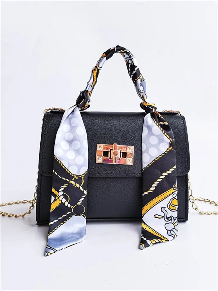 Celandine | Handbag with Chain Strap and Scarf Accent