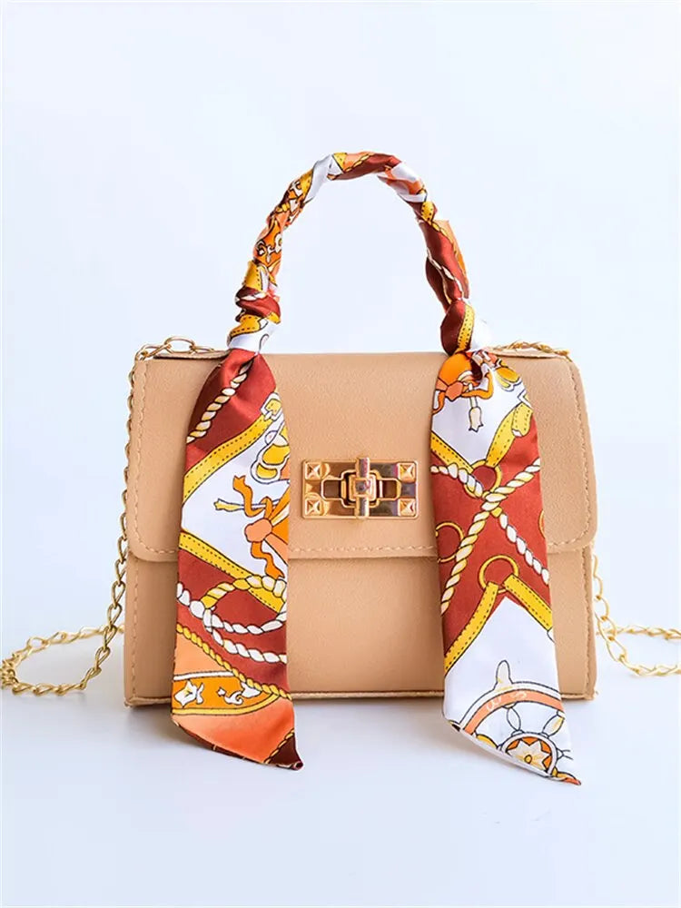 Celandine | Handbag with Chain Strap and Scarf Accent