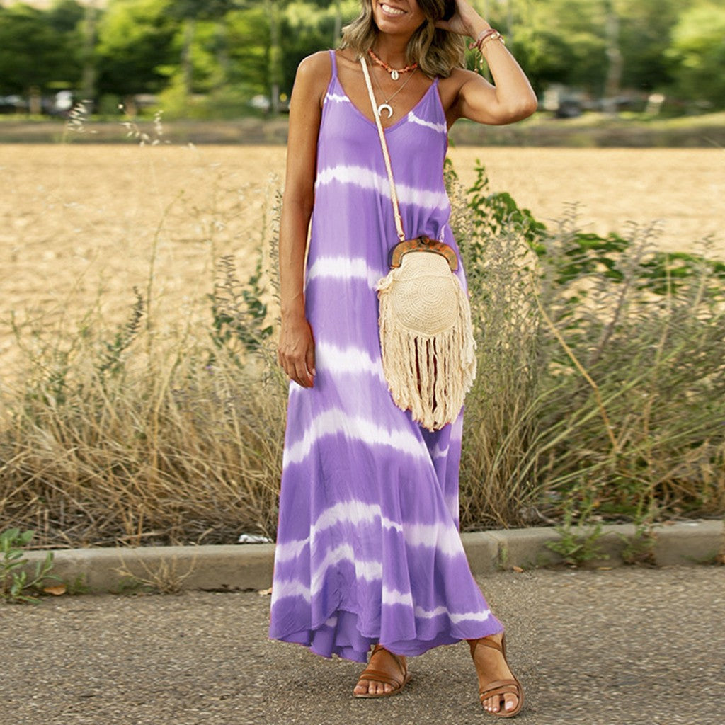 Florianne | Tie-Dye Maxi Sundress with Spaghetti Straps and V Neck