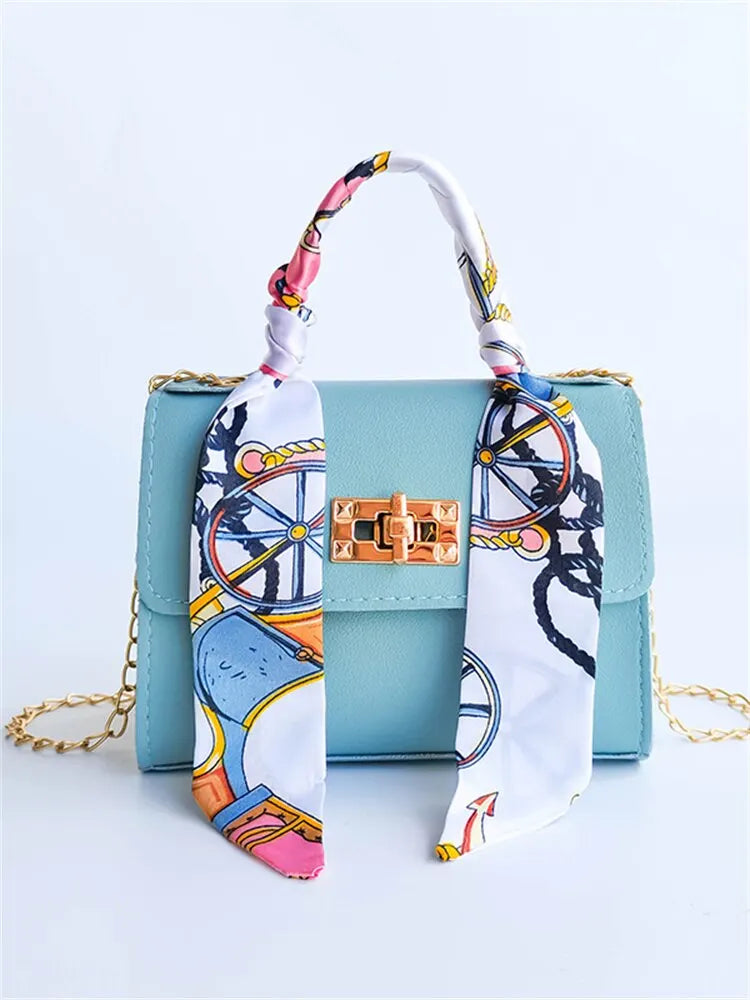 Celandine | Handbag with Chain Strap and Scarf Accent