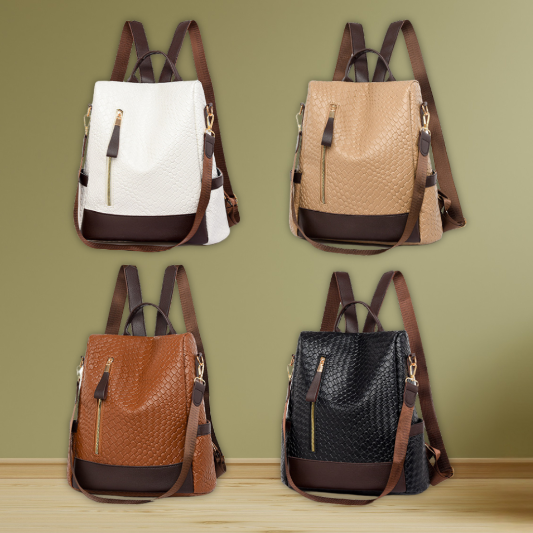 Adalie | Soft Leather Woven Backpack With Ample Storage