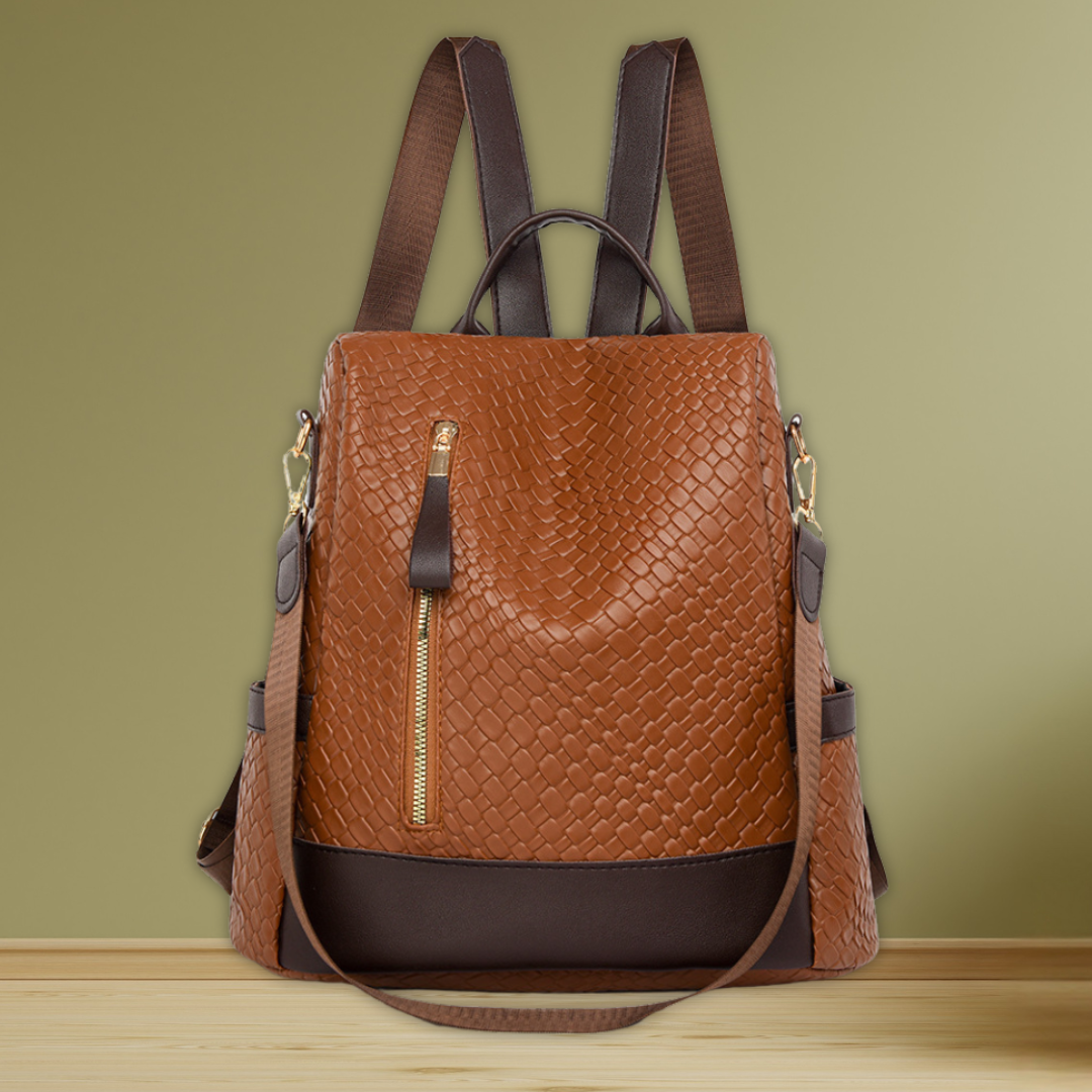 Adalie | Soft Leather Woven Backpack With Ample Storage