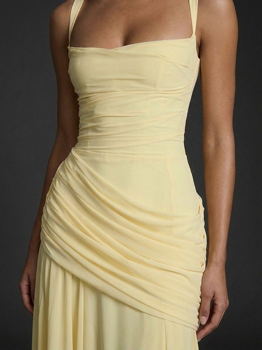 Salome | Square-Neck Sleeveless Ruched Maxi Gown