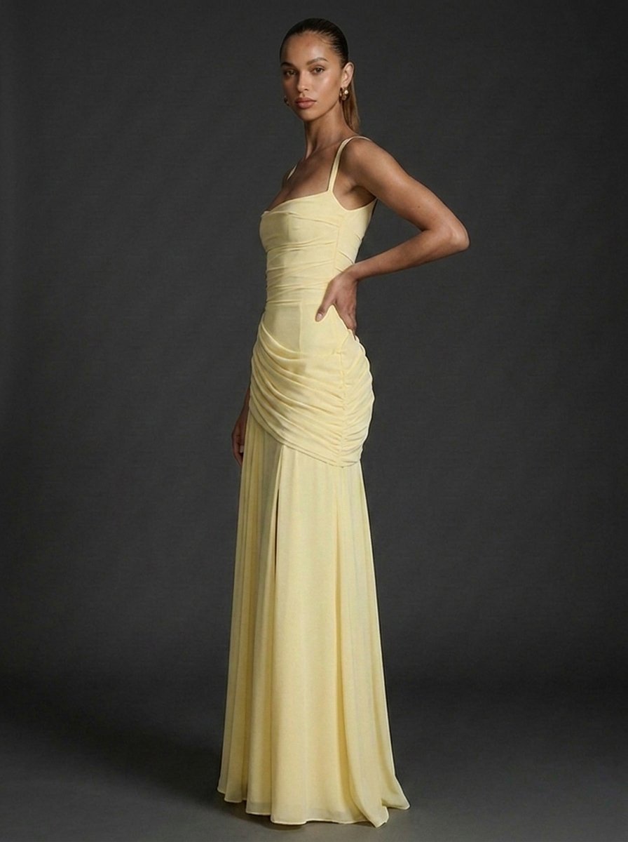 Salome | Square-Neck Sleeveless Ruched Maxi Gown