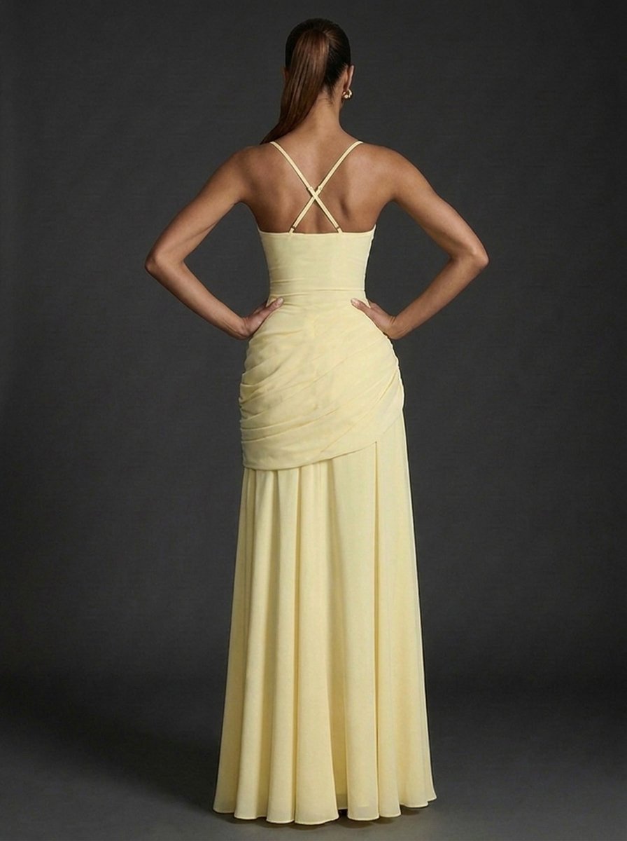 Salome | Square-Neck Sleeveless Ruched Maxi Gown