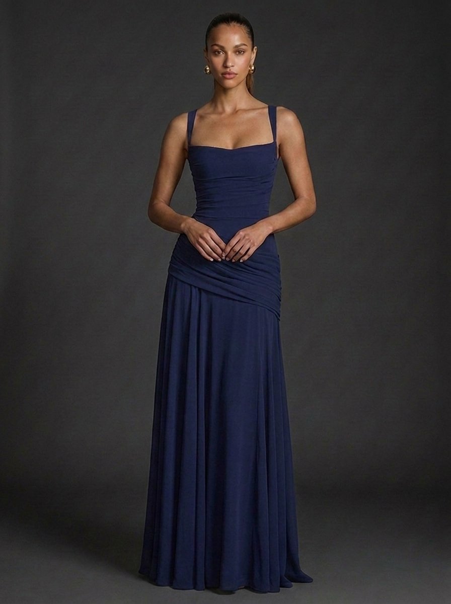 Salome | Square-Neck Sleeveless Ruched Maxi Gown