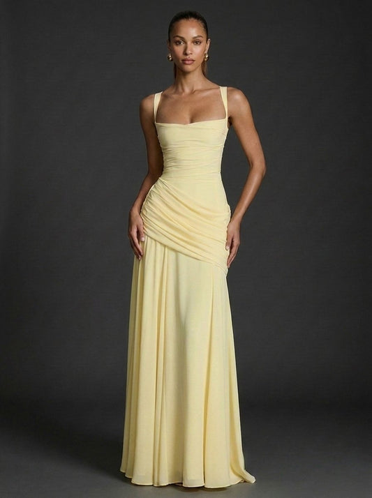 Salome | Square-Neck Sleeveless Ruched Maxi Gown